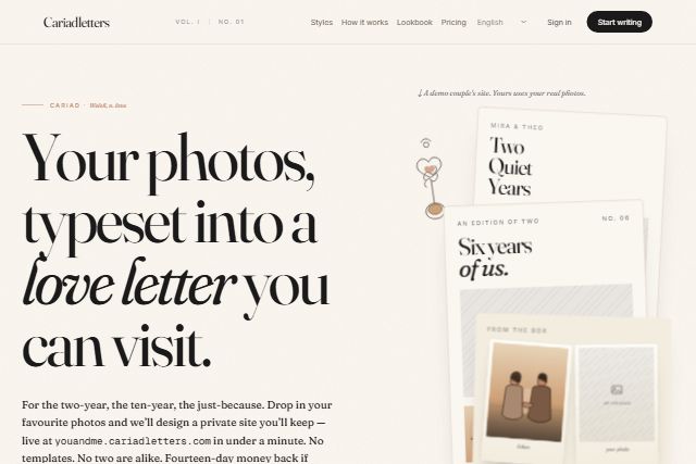 Cariad Letters — product screenshot