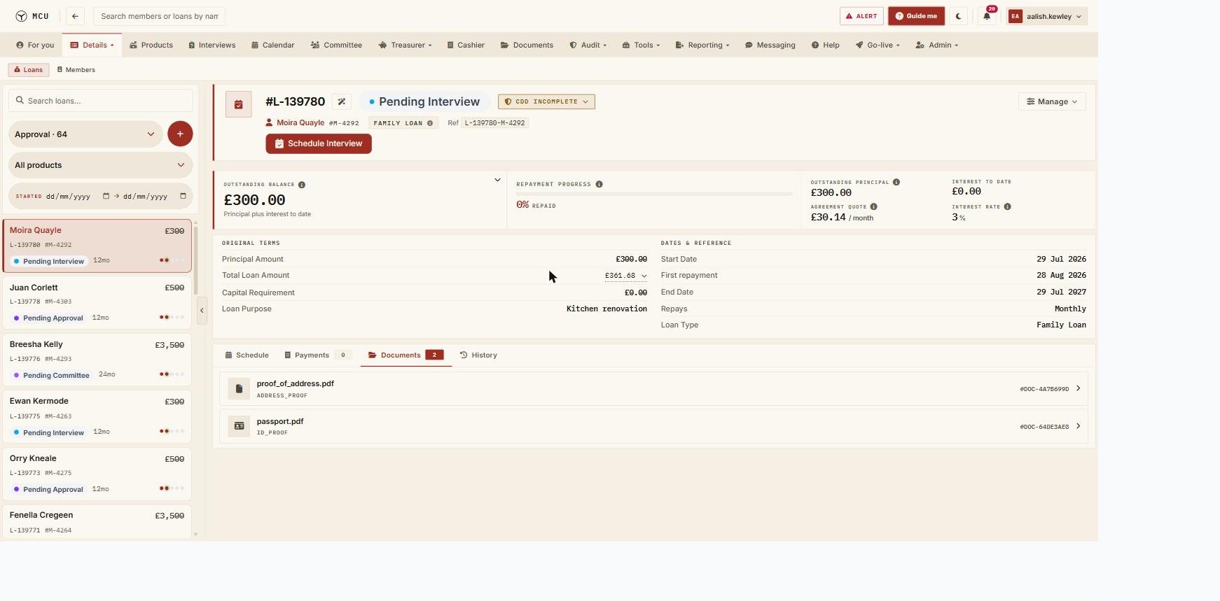 Lending platform — loan detail view, anonymised data